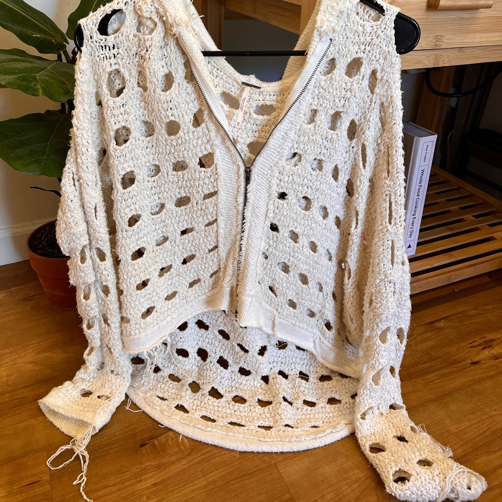 Free People Eyelet Knit Sweater Jacket